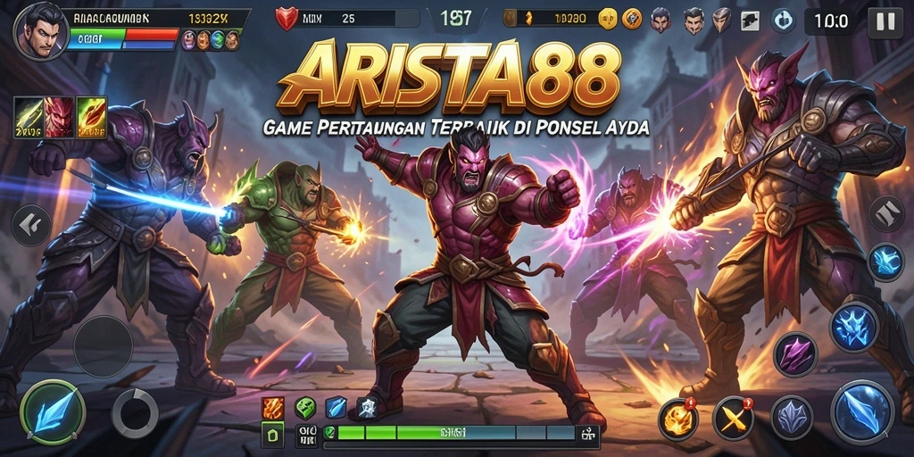 Tampilan gameplay menegangkan dari ARISTA88 dengan karakter bertarung yang beraksi.