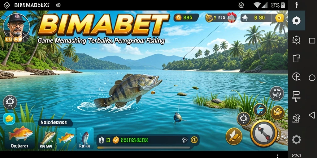 Screenshot gameplay BIMABET menampilkan aksi seru memancing ikan di alam yang cantik.