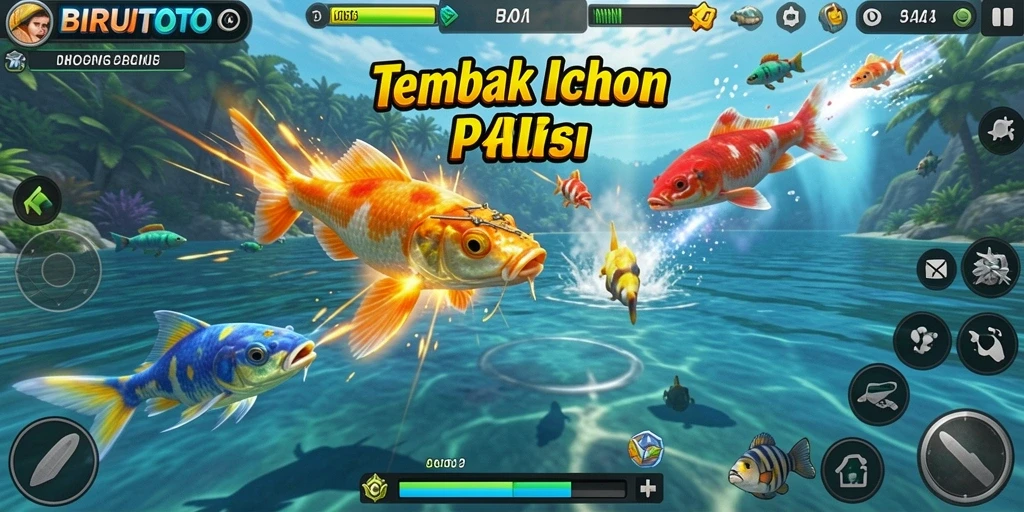 Tangkapan layar utama BIRUTOTO menampilkan aksi seru dalam Tembak Ikan.