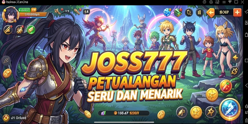 Tampilan gameplay JOSS777 yang penuh aksi dan karakter Anime.