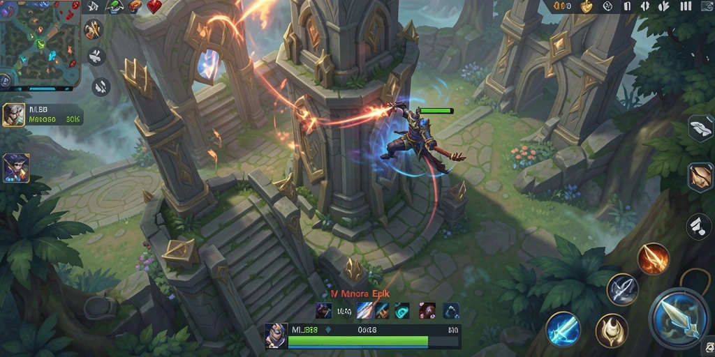 Tangkapan layar gameplay MLBB8 menampilkan aksi menara pertahanan yang intens.