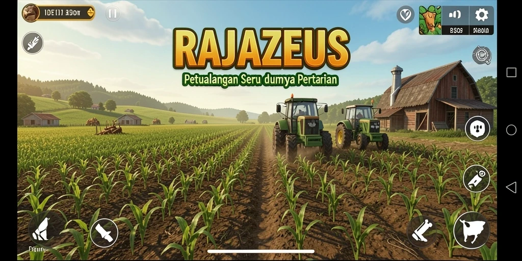 Screenshot gameplay RAJAZEUS menampilkan aktivitas berkebun yang seru.