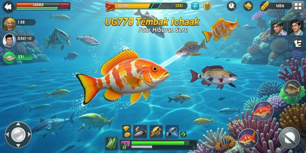 Screenshot utama dari gameplay seru UG777 saat menembak ikan.