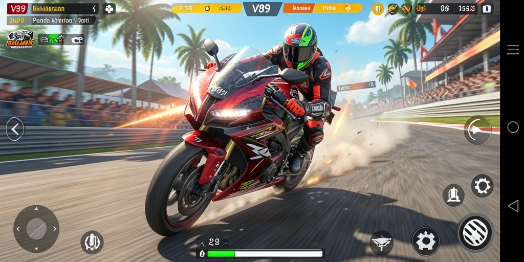 Gameplay balapan motor yang mendebarkan dan penuh aksi.